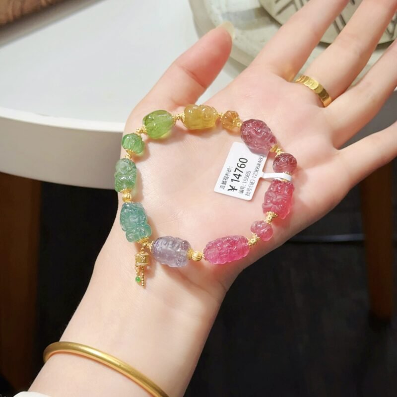 猫小姐天然碧玺多宝手串巴西老矿西瓜色标碧玺精工雕刻手链A36 - 图片 45