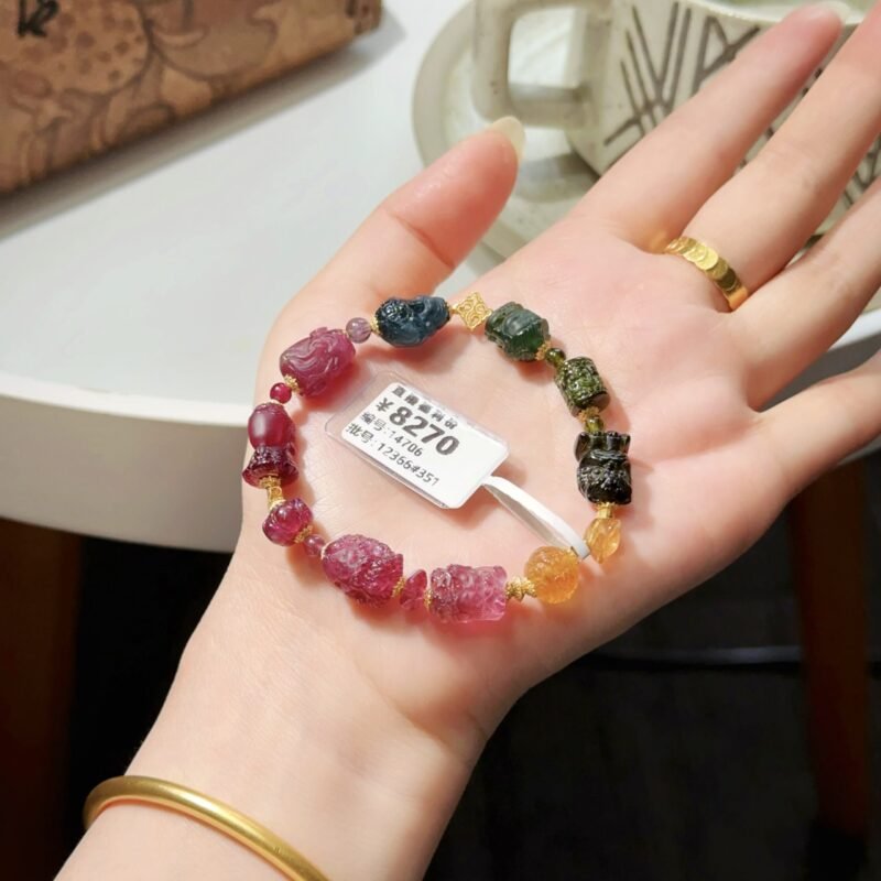 猫小姐天然碧玺多宝手串巴西老矿西瓜色标碧玺精工雕刻手链A36 - 图片 51
