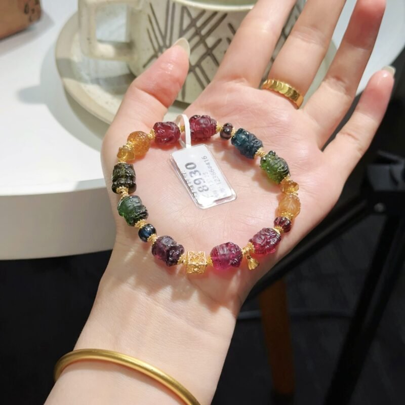 猫小姐天然碧玺多宝手串巴西老矿西瓜色标碧玺精工雕刻手链A36 - 图片 49
