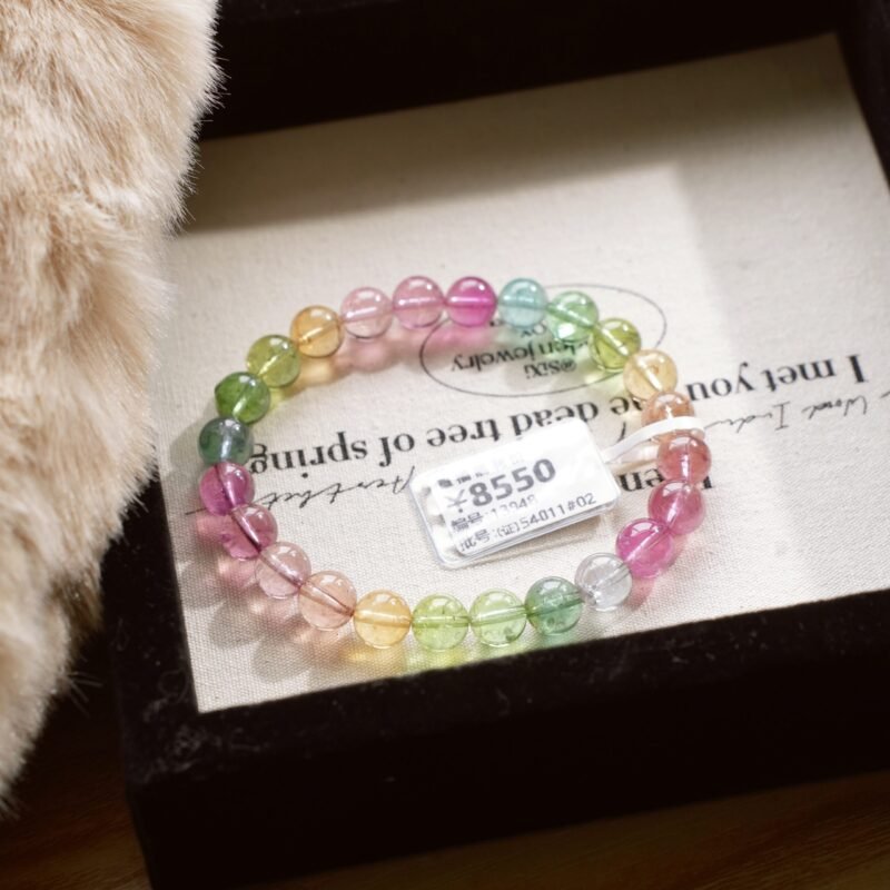 猫小姐天然碧玺手链女巴西老矿彩虹粉色猫眼西瓜马卡龙碧玺手串A1 - 图片 72