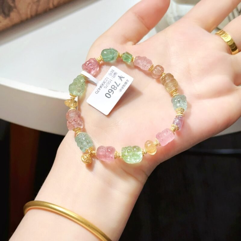 猫小姐天然碧玺多宝手串巴西老矿西瓜色标碧玺精工雕刻手链A36 - 图片 48