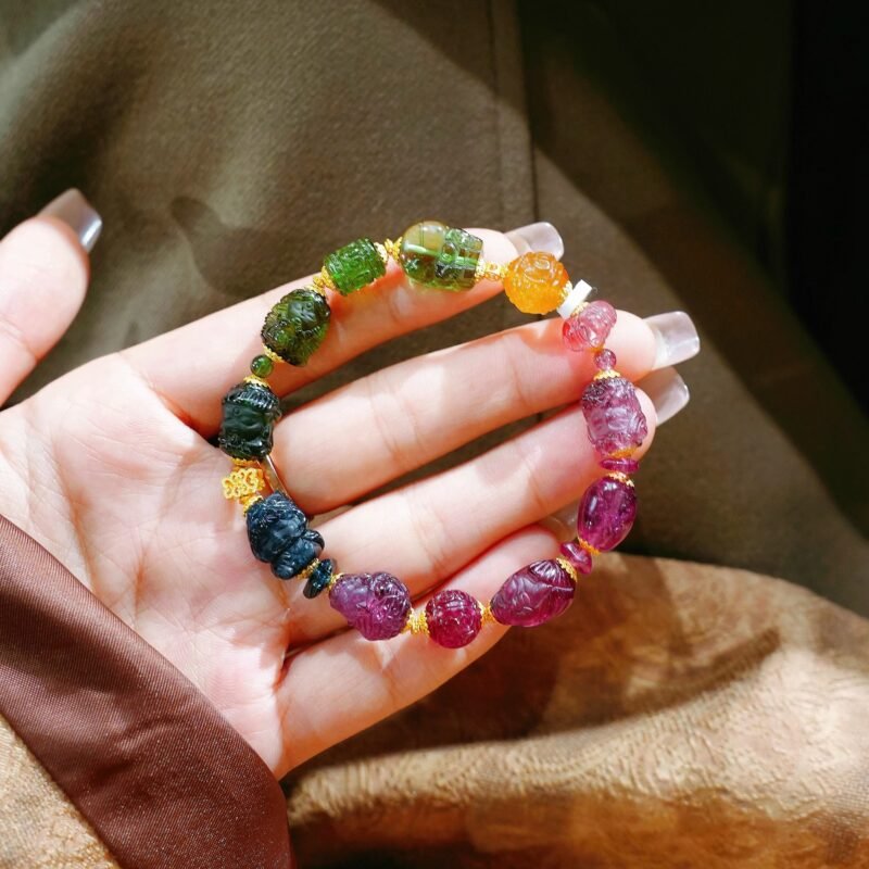 浓艳色标多宝猫小姐天然碧玺多宝手串巴西老矿精工雕刻手链A39 - 图片 26